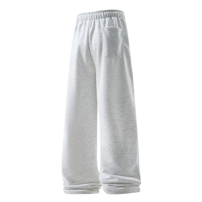 Wide Leg Breathable Men’s Sweatpants — Elastic High Waist, Loose Straight Fit