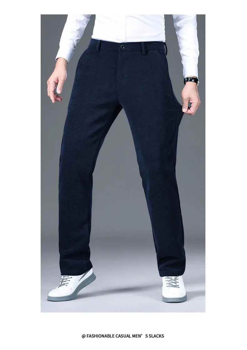 Straight-fit stretch trousers in black and blue