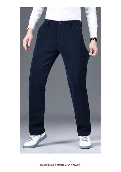Straight-fit stretch trousers in black and blue
