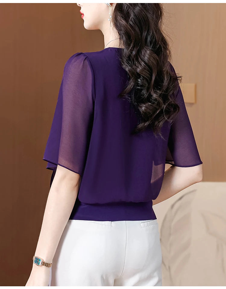 Women’s summer half-sleeve chiffon blouse