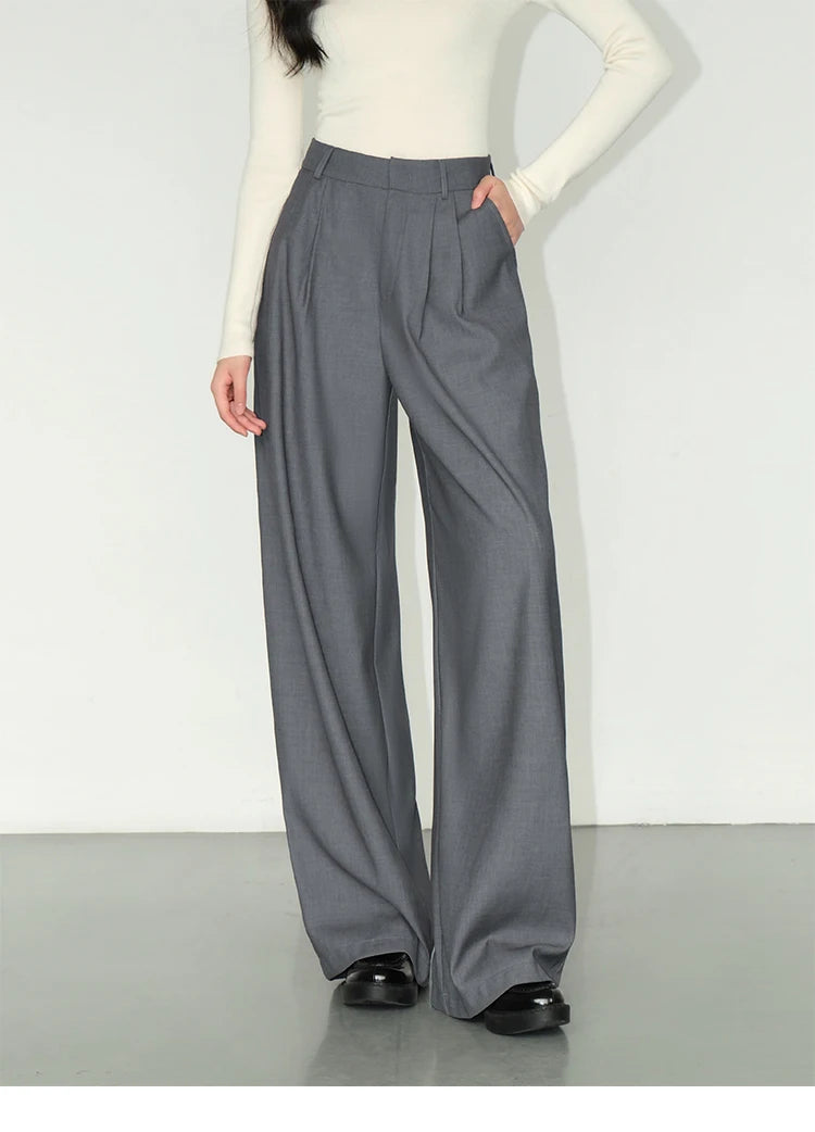 Loose drape casual straight trousers for office wear