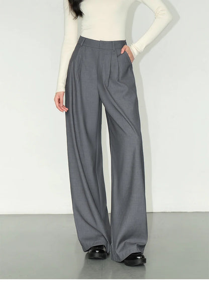 Loose drape casual straight trousers for office wear