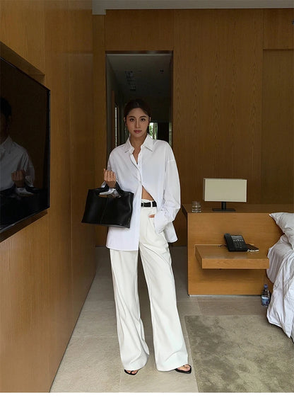 Loose drape casual straight trousers for office wear