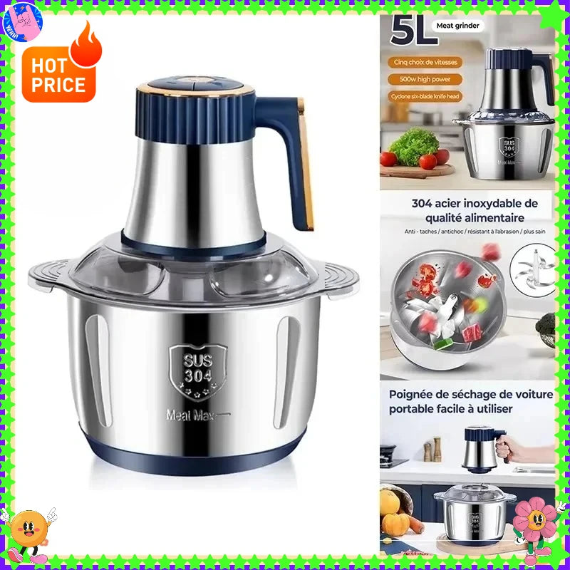 5L Stainless Steel Electric Meat Grinder – Multifunctional Food Processor