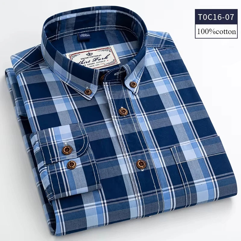 Premium cotton plaid shirt for men—clean, trendy, and comfortable