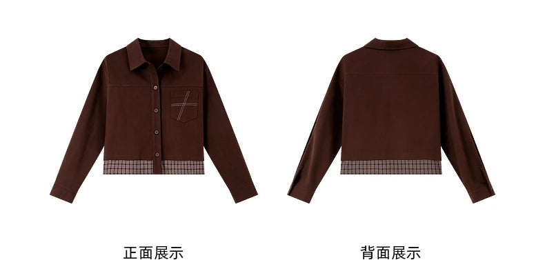 Turn-down collar long-sleeve outerwear for ladies