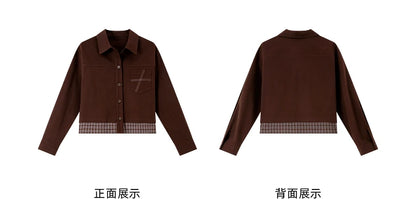 Turn-down collar long-sleeve outerwear for ladies