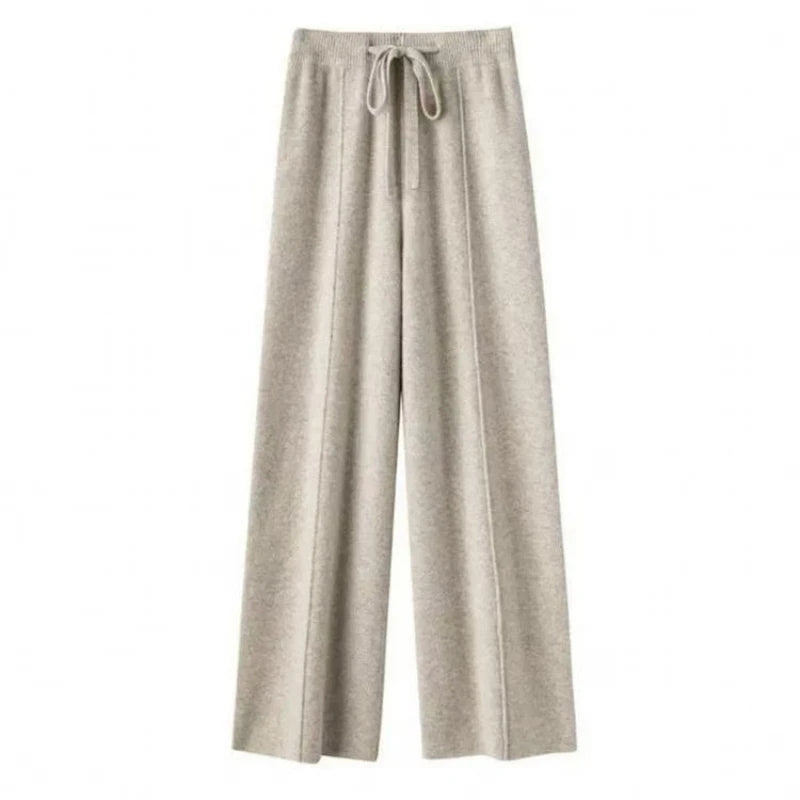 Women’s Merino Wool Knitted Wide Leg Pants – Autumn/Winter Casual Trousers