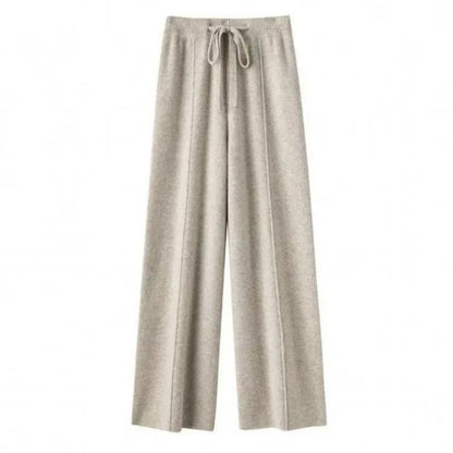 Women’s Merino Wool Knitted Wide Leg Pants – Autumn/Winter Casual Trousers