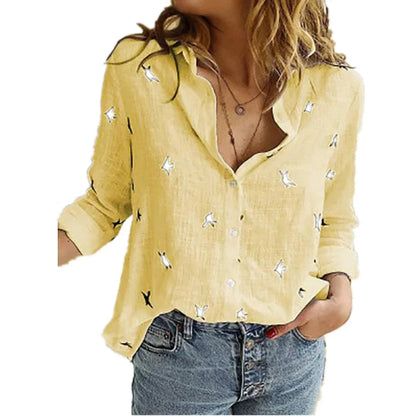 Women’s vintage cotton linen long-sleeve blouse