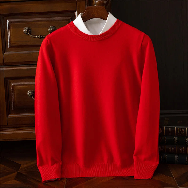 Men’s O-neck merino wool sweater for autumn & winter