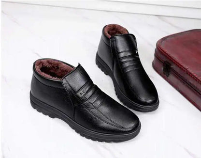 Men’s Waterproof Leather Shoes – High Top, Warm Winter Slip-On