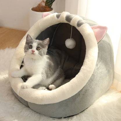 Cartoon-style cat bed—foldable, washable, and cozy for pets