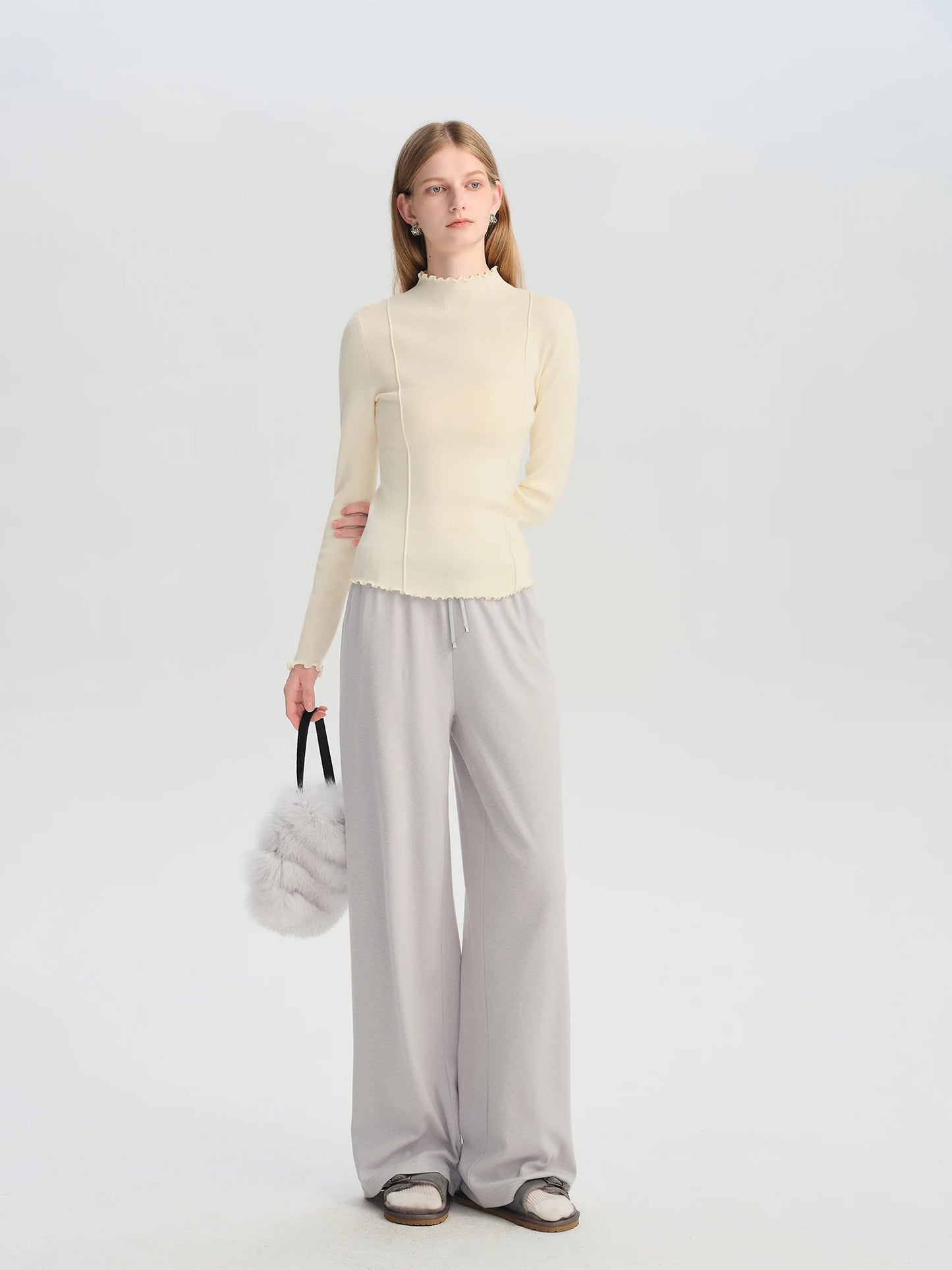 Women’s petite half-high collar embroidered knit sweater