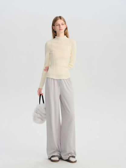 Women’s petite half-high collar embroidered knit sweater