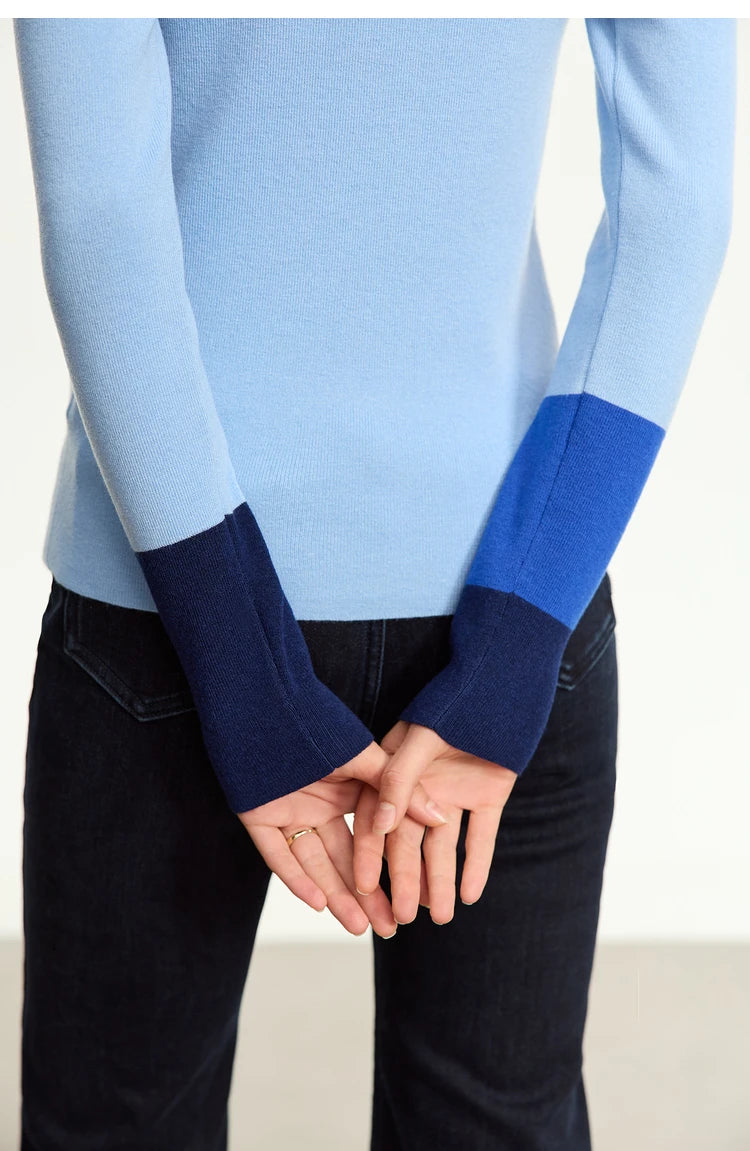 Slim-fit color-contrast pullover minimalist half-high collar sweater