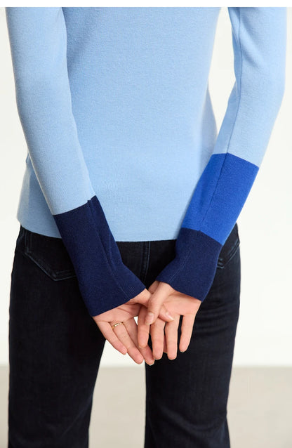 Slim-fit color-contrast pullover minimalist half-high collar sweater