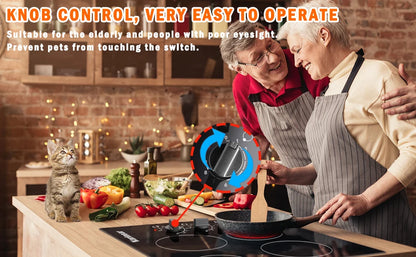 Compact 24" electric cooktop, 4 burners, residual heat indicator, knob operated, hard-wire installation