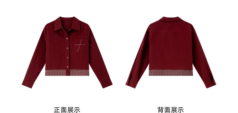 Turn-down collar long-sleeve outerwear for ladies