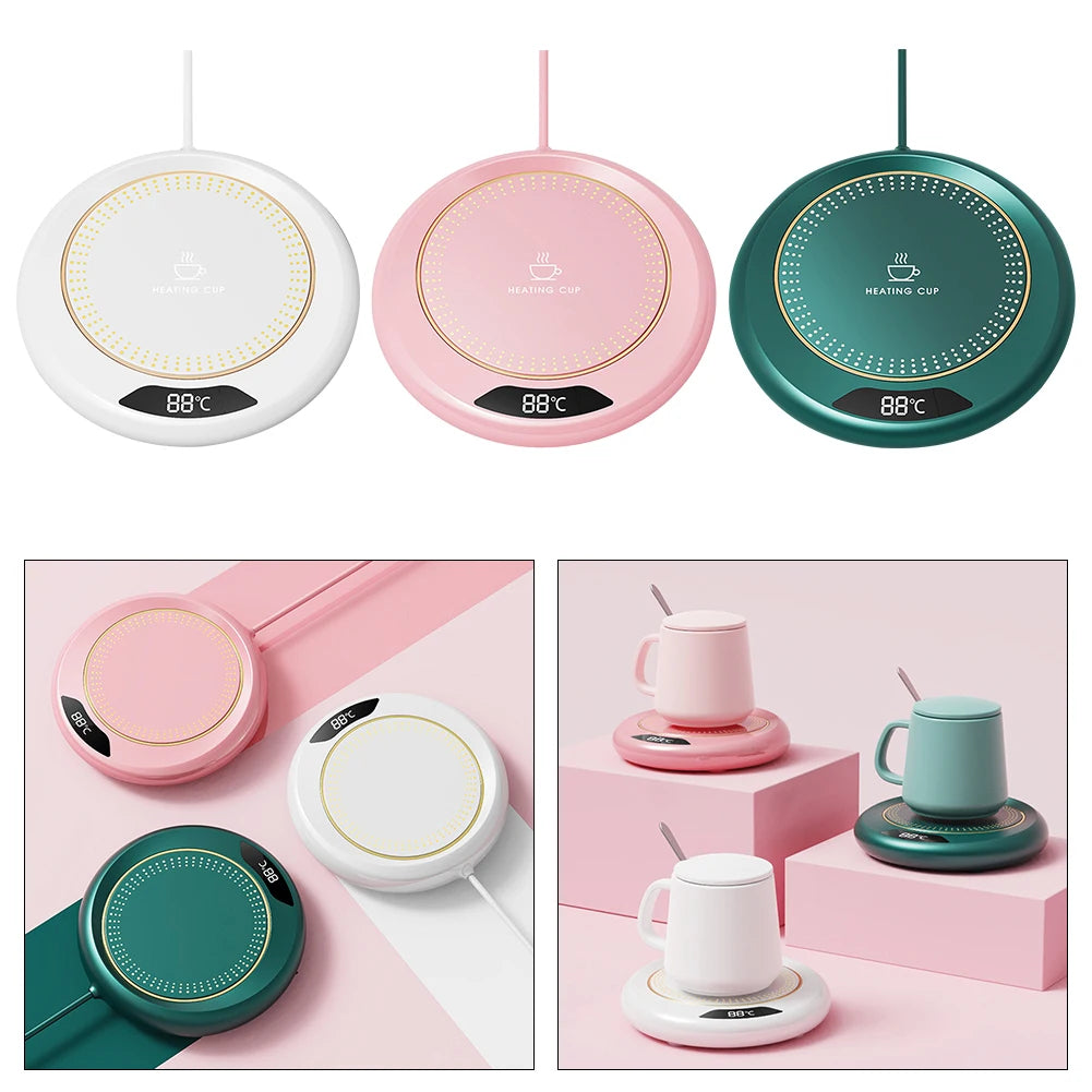 Compact USB beverage warmer with three temperature levels—perfect for hot drinks at your desk