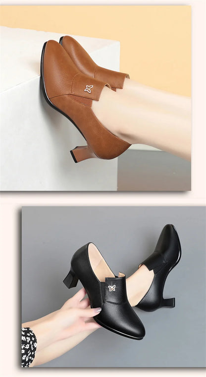 Chic Leather Women’s Pumps – Trendy Spring Office Shoes