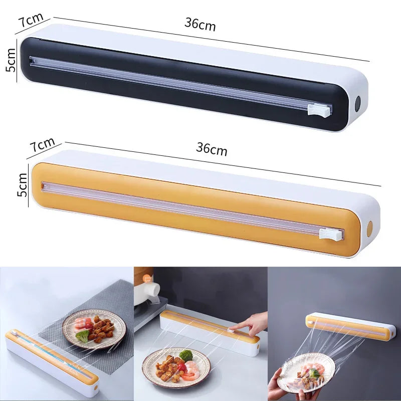 Foil and film storage box with built-in blade