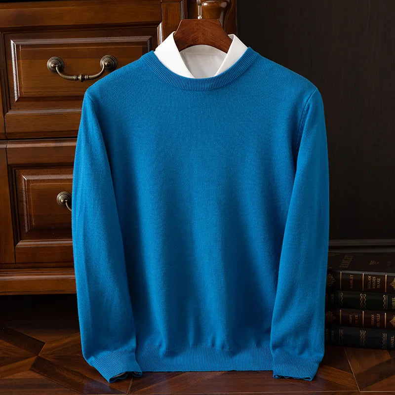 Men’s O-neck merino wool sweater for autumn & winter