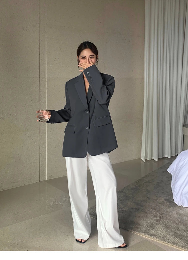 Loose drape casual straight trousers for office wear