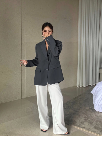 Loose drape casual straight trousers for office wear