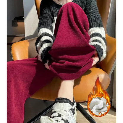 Straight-leg plush thermal trousers for casual wear