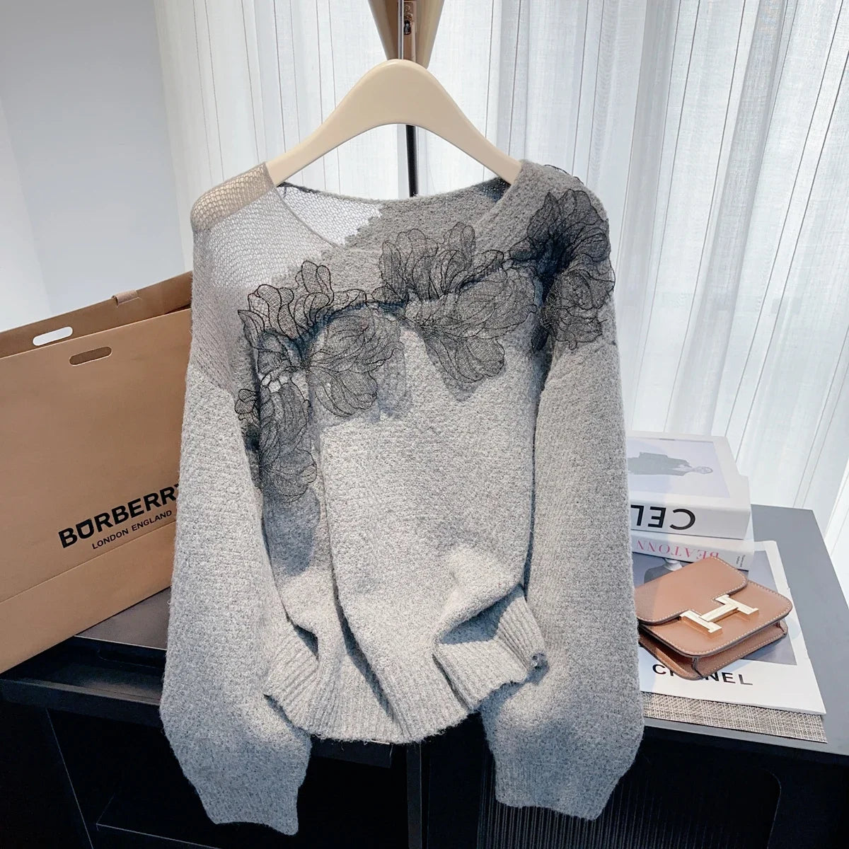 Women’s Korean lazy lace splicing sweater