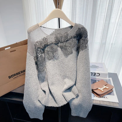 Women’s Korean lazy lace splicing sweater