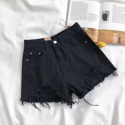 Casual ripped jeans with tassel pockets denim shorts, Y2K style