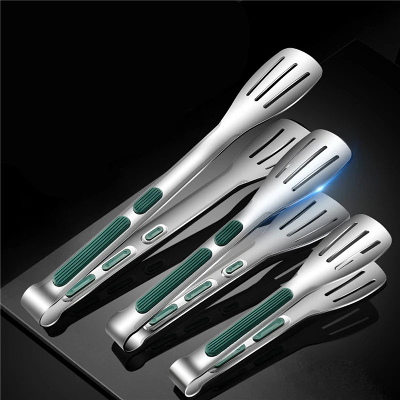 Non-slip stainless steel food tongs for cooking