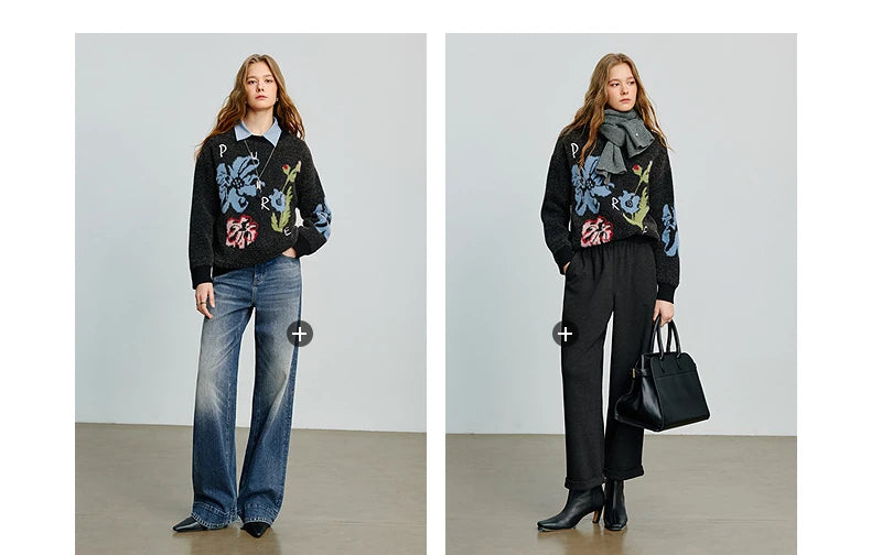 Women’s velvet floral jacquard sweater