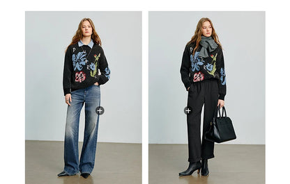 Women’s velvet floral jacquard sweater