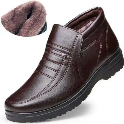 Men’s Waterproof Leather Shoes – High Top, Warm Winter Slip-On