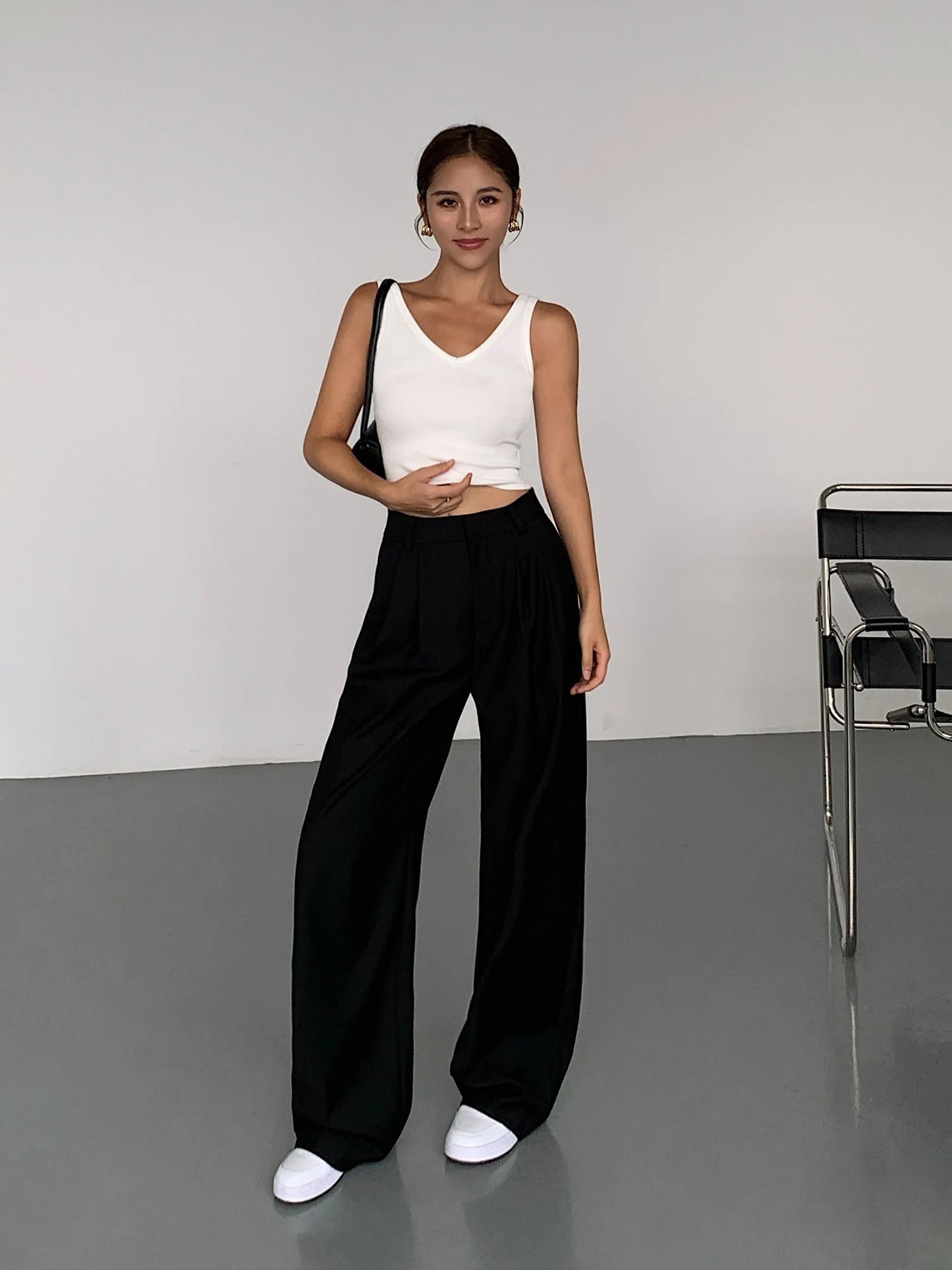 Loose drape casual straight trousers for office wear