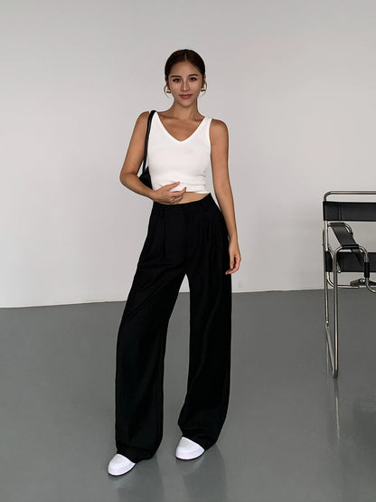 Loose drape casual straight trousers for office wear