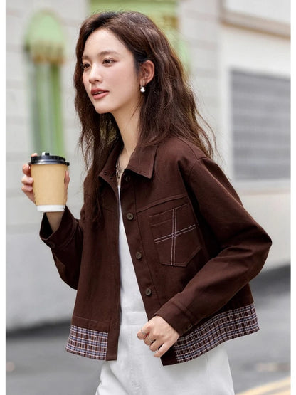 Turn-down collar long-sleeve outerwear for ladies
