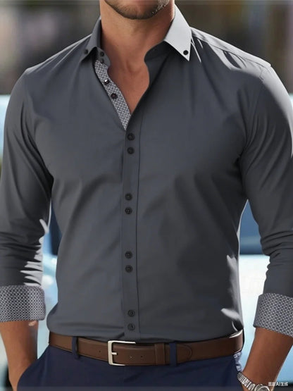 Men’s long-sleeve button-down business casual shirt