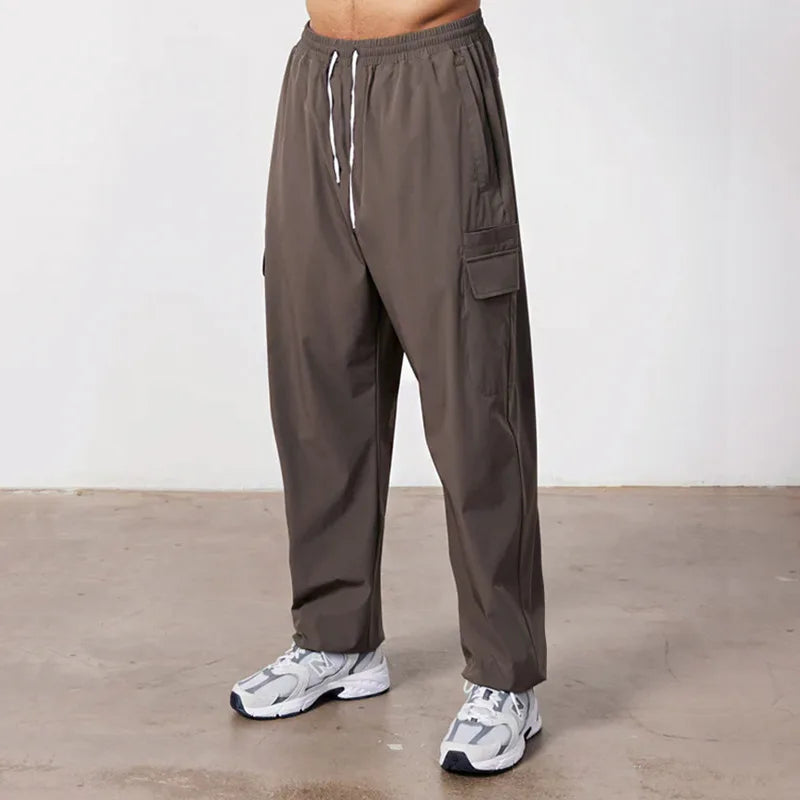 Trendy loose-fit drop-crotch casual trousers