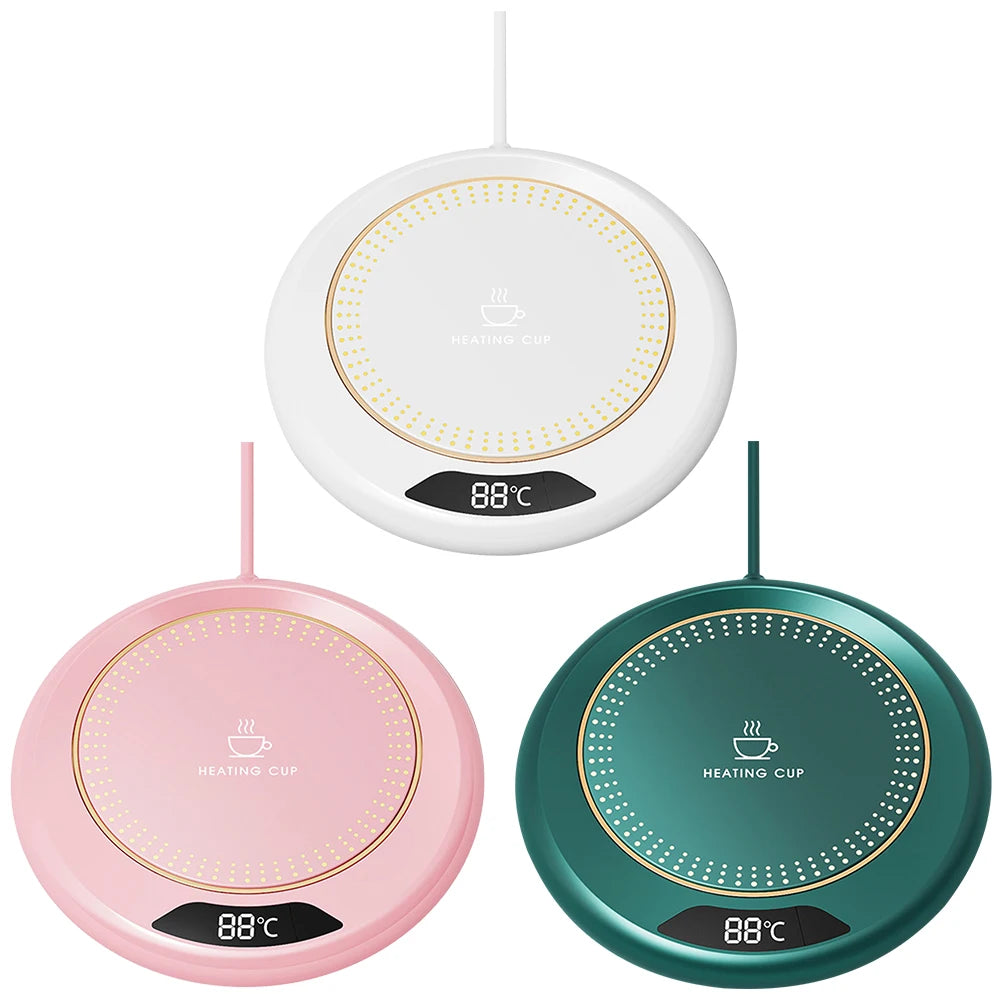 Compact USB beverage warmer with three temperature levels—perfect for hot drinks at your desk