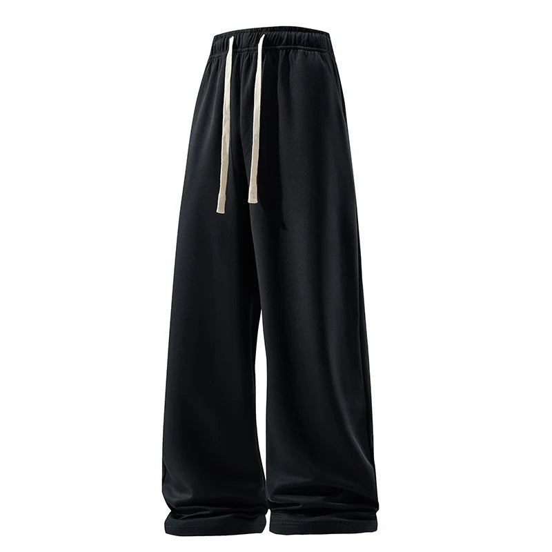 Wide Leg Breathable Men’s Sweatpants — Elastic High Waist, Loose Straight Fit