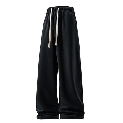 Wide Leg Breathable Men’s Sweatpants — Elastic High Waist, Loose Straight Fit