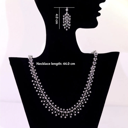 ASNORA CZ Bridal Necklace Set – Water Drop Wedding Design
