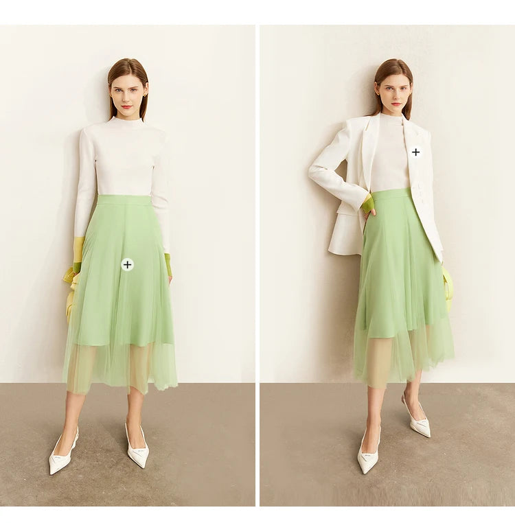 Slim-fit color-contrast pullover minimalist half-high collar sweater