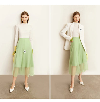 Slim-fit color-contrast pullover minimalist half-high collar sweater