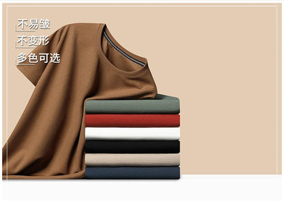 Men’s summer waffle round-neck T-shirt