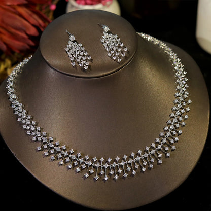 ASNORA CZ Bridal Necklace Set – Water Drop Wedding Design
